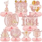 9 Pcs 60th Birthday Decoration for Women Happy 60th Birthday Table Honeycomb Decorations Rose Gold Pink Centerpieces Tables Toppers1964 Decor Cheers to 60 Years Old Birthday Party Favors