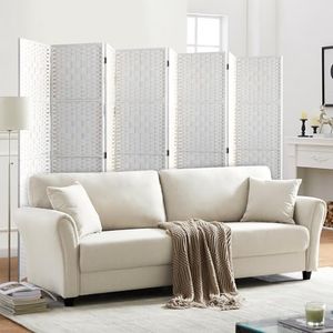 OIKITURE 8 Panels Room Divider,Foldable Wooden Privacy Screen Dividers Partition Wall Screens for Home Pet Child Balcony Bedroom Bathroom, Portable Rattan Partition Separator Water-Resistant,White