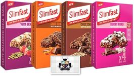 Slim Fast Bundle 16x60gram Meal Bars in Choc Chip, Orange, Rocky Road and Very Berry Tasty, Balanced For Weight Loss, High in Protein