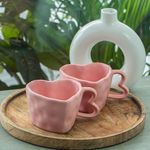 Rare Planet Handcrafted Pink Ceramic Mug Set of 2 Unique Wavy Rim Design, Perfect for Daily Uses, Coffee and Tea, Premium Stoneware, Dishwasher and Microwave Safe Premium & Sophisticated