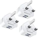 3 Pack USB Plug UK Mains Charger,Rekavin Dual USB Plug Adaptor UK 5V/2.1A Triple Double Port USB Adapter Wall Charge Head with Smart IC Fast Charging for iPhone 13/12/11/XS Max/XR/X/8/7/6Plus,iPad