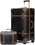 NZBZ Vintage Luggage Sets of 2, Vintage Suitcase Set for Women, Retro Luggage with Boarding Tote, Handmade Faux Leather Zipper Luggage TSA Approved (Brown Alligator, 14inch & 28inch)