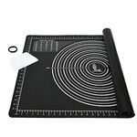 SUPER KITCHEN Nonstick Silicone Baking Pastry Mat with Dough Scraper, Nonslip Kneading Board Mat Fondant Rolling Sheet, Baking Equipment Accessory, Art Craft Mat, Table Placemat (71 x 51 cm, Black)