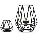 NUPTIO 2 Pcs Tealight Holders - Tea Light Candle Holders Geometric Candle Holder for Dining Table Decorations Centrepiece, Black Fireplace Ornaments for Living Room, Wedding Housewarming Gifts