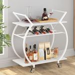 LVB White Bar Cart, Modern Rolling Serving Wine Cart with Storage, Industrial Wood Metal Kicthen Island Beverage Cart with Wheels, Microwave Drink Liquor Cart Table for Home Dining Living, White Oak