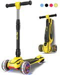 LOL-FUN Scooter for Kids Ages 3-5 Years Old Boy Girl with 3 Wheels, Extra-Wide Children Foldable Kick Scooter Kids Ages 6-12 Toddler with 4 Adjustable Height and Lean-to-Steer - Austin Yellow