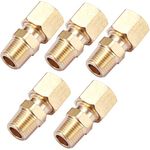 ZKZX Brass Compression Tube Pipe Fitting Connector, Straight Coupling Adapter, 1/4" Tube OD x 1/8" NPT Male Connector 5pcs (1/4" OD Compression x 1/8" NPT Male)