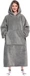 Waitu Wearable Blanket Sweatshirt for Women and Men, Sherpa Wearable Blanket Adult, Oversized Blanket Hoodie Long, Thick Sherpa Blanket with Sleeves and Pocket, Warmest Body Blanket Robe - Gray