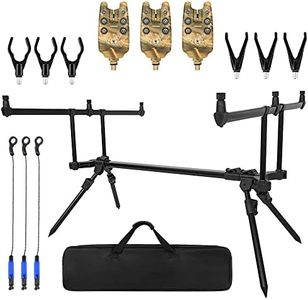 Taruor Adjustable Retractable Carp Fishing Rod Stand Holder Fishing Pole Pod Stand with 3 Fishing Bite Alarms 3 PCS Fishing Bait Swinger Fishing Tackle Set Fishing Accessories