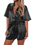 Ekouaer Silk Pajamas for Women Soft Sleepwear Short Sleeve Button Down Pjs Satin Top and Shorts 2 Piece Lounge Set S-XXL