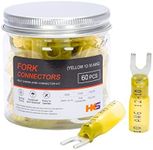 HKS 60PCS Fork Connector #10 Yellow 12-10 Gauge - Heat Shrink Spade Fork Wire Connectors Kit - Tinned Red Copper - Automotive Marine Crimp Connectors - Waterproof and Insulated Terminals