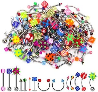 CrazyPiercing Lot of 110PCS Body Jewelry Piercing Eyebrow Navel Belly Tongue Lip Bar Ring