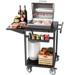 Outdoor Grill Dining Cart, Doubl-Shelf BBQ Grill Cart, BBQ Movable Food Prep Table, Portable Modular Carts with 4 Wheels for Kitchen, Pizza Oven, Patio Grilling Backyard