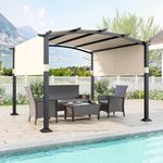 Tangkula 10x10Ft Pergola, Patio Pergola with Retractable Sun Shade Canopy, Extra Large Patio Shelter Pavilion, Outdoor Pergola for Deck, Porch, Garden, Yard (Beige)