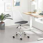 Umi. Height-Adjustable Modern Revolving Rotary Arm Office Study Desk Chair - Ideal For Spa, Bar, Home - White & Black Color - Faux Leather