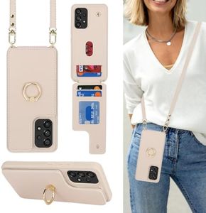 Lipvina for Samsung Galaxy A53 5G Case with Card Holder and Strap for Women,Crossbody Lanyard,Stand Ring Kickstand,Snap Clasp,Phone Wallet Cases 6.5 inch(Beige)