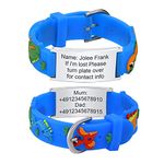 Kids Bracelet Safety ID Wristbands - Personalised Medical Alert ID Bracelets with Blue Silicone Cartoon Pattern, Outdoor Anti-Lost Wristband with Emergency Contact Information For Child Boys Girls