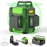 Huepar Laser Level 3 x 360 Self Leveling Laser Level Tool 3D Cross Line Leveling and Alignment Laser Tool, Li-ion Battery with USB-C Charging Port & Hard Carry Case & Tape Measure Included - HM03CGTP