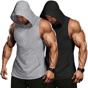 COOFANDY Men's 2 Pack Workout Hooded Tank Tops Bodybuilding Muscle Cut Off T Shirt Sleeveless