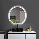 YOURLITE Bathroom Mirror with LED Light, Illuminated Wall Mounted Vanity Mirror with Demister, Anti-Fog Large Circle Makeup Mirror, 3-Color Dimmable LED Light, Touch Control, IP44