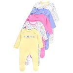 TuddyBuddy Baby Girl's 100% Cotton Relaxed-Fit Multi Color Sleepsuit Onesie Romper with Snap Button Closure - (Pack of 5 Assorted Rompers - 9-12 Months)