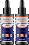 Vitamatic 2 Packs Melatonin 20mg Liquid Drops - 2 Fluid Ounce (59ml) - Natural Berry Flavor - for Adults - Non-GMO - Vegetarian Supplement