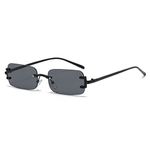 YAMEIZE Retro Small Frame Metal Rectangle - Sunglasses for Women Men Vintage Rimless Square Small Eyewear Driving