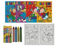 WF Graham Pack of 12 A6 Kids Colouring Books and 12 Packs of Crayons | Mini Colouring Books for Party Bags in Assorted Designs, Childrens Party Bag Fillers for Toddlers