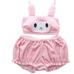 SUPTEC Women Pajamas Set, Girls Kawaii Anime Cinnamoroll Melody Kuromi Plush Velvet Tube Top and Bloomers Sleepwear Suits Pink