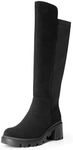 DREAM PAIRS Women's Knee High Boots, Comfortable Platform Round Toe Stretch Boots for Women,Size 6,BLACK-SUEDE,SDKB2310W