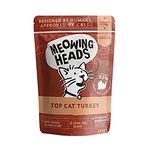 Meowing Heads Wet Cat Food - Top-Cat Turkey - 93% Natural Turkey, Chicken & Beef Pouches with No Artificial Flavours, Grain-Free Recipe (10 x 100g)