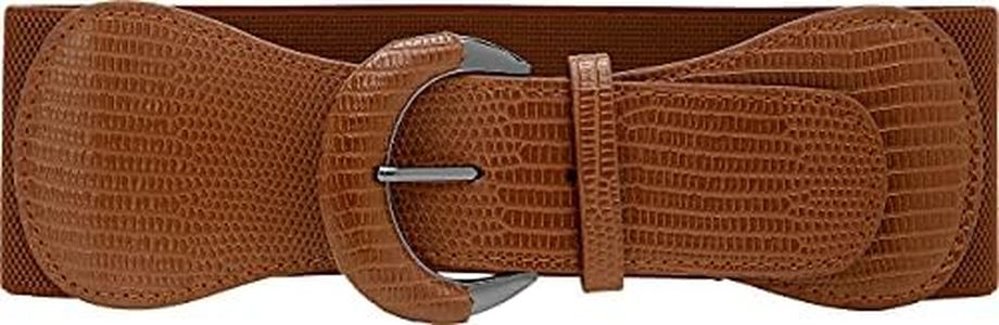 BlackButterfly Wide PU Elastic Stretch Thick Buckle Waist Belt (Brown, Small)