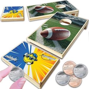Coinhole Ultimate Party Pack Football Edition | Tabletop Game Set Plus 8 Coin Pack with 2 Table-Saver Coasters