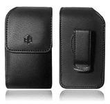 AH Leather Flip Cell Phone Case Holder Belt Case, Flip Cell Phone Cases Swivel Flip Phone Pouch Case Hip Holster Belt Clip Case Fits Kyocera Most FLIP Phones & Insulin Pump Inhaler Holder (Black)