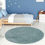 THE RUGS Living Room Rug - Shaggy Soft And Elegant Carpets For The Bedrooms And Kitchen, Easy To Clean, Many Different Sizes (120 cm Round, Duckegg Blue)