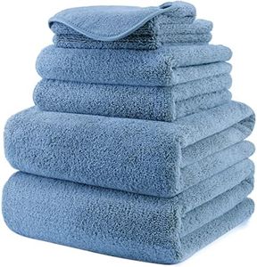 Polyte Plush Quick Dry Lint Free Microfibre Bath Towel Set, 6 Pieces (Blue)