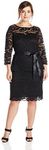 Marina Women's Plus Size 3/4 Sleeve Stretch Floral Lace Dress with Tiered Skirt - Black - 28W