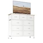 MUTUN 9-Drawer Dresser, Fabric Storage Dresser for Bedroom, Closet, Entryway, Tall Chest Organizer Unit with Fabric Bins, Sturdy Frame, Easy Pull Handles & Wooden Top, Natural+White