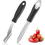 2 Pieces Jalapeno Pepper Corer Zucchini Cucumber Corer Core Deseeder Stainless Steel Chili Corer Remover with Serrated Slice and Rubber Handle Seed Remover or Slice Off Vegetables Tops for Kitchen