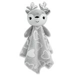 June Garden Cozy Dream Fleece Baby Security Blanket - Infants Nursery Bed Blankets - 15 x 15 inches Lovey - Stuffed Deer Animal Plush - Grey