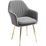 CHAIR KING Modern Living Dining Room Accent Arm Chairs, Velvet Mid-Century Upholstered Seat Club Guest with Golden Legs Grey (FABRIC)