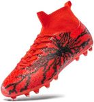 HRJR Kids Soccer Cleats Boys Girls Training Football Cleats Youth High-top Soccer Shoes for Little/Big Professional Athletic Outdoor Football Shoes Red 2.5 Big Kid