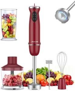Immersion Blender Handheld Hand Blender, Abuler 800W Hand Mixer Stick, 5-in-1, 12 Speed BPA-Free Stick Blender 304 Stainless Steel, Chopper, Whisk, Milk Frother, Beaker, Smoothies, Milkshake, Purée Baby Food, Sauce, Dips, Mayo