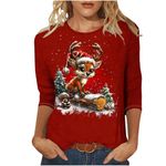 My Orders Women 3/4 Sleeved Shirt UK Christmas Santa Elk Snowflake Print Blouse Loose Fit Casual Tops Xmas Tshirt Round Neck T-Shirt 2024 Fashion Shirts Going Out Tee Fall Dressy Shirt