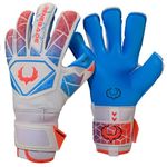 Renegade GK Vortex Nitro Goalie Gloves | 3.5+3mm Hyper Grip & 4mm Duratek | White, Blue & Pink Goal Keeper Gloves (Size 10, Adult, Mens, Roll Cut, Level 3)