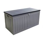 AIRWAVE Outdoor Plastic Garden Storage Box 270L, Weather and Fade Resistant, Lockable, Doubles as Storage Bench, Wood Effect, Indoors/Outdoors (Small)