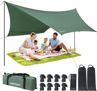 JAICOM Camping Tarp, 14 X 12FT Tarp with 2 Poles, Waterproof & Lightweight Tent Tarp Car Awning, UV UPF50+ Rain Fly Sun Shelter Can Used with Hammock in Outdoor, Garden and Backpacking