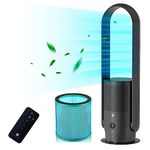 ULTTY Bladeless Tower Fan and Air Purifier in one, True HEPA Filter 99.97% Smoke Dust Pollen Dander, Oscillating Tower Fan with Remote Control R22, Black