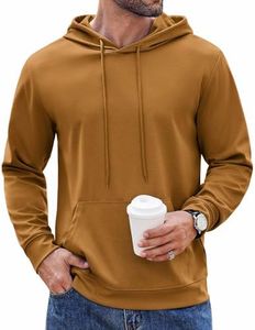 COOFANDY Men's Hoodie Pullover Long Sleeve Casual Hoodies Drawstring Hooded Sweatshirt with Pocket Brown