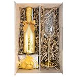 Gold Bottega Prosecco DOC 20cl Gift Set Hamper With Matching Sparkling Glass Flute, Chocolates And Gift Box - Prosecco Gifts for Women and Sparkling Wine Lovers (Metallic Stem)